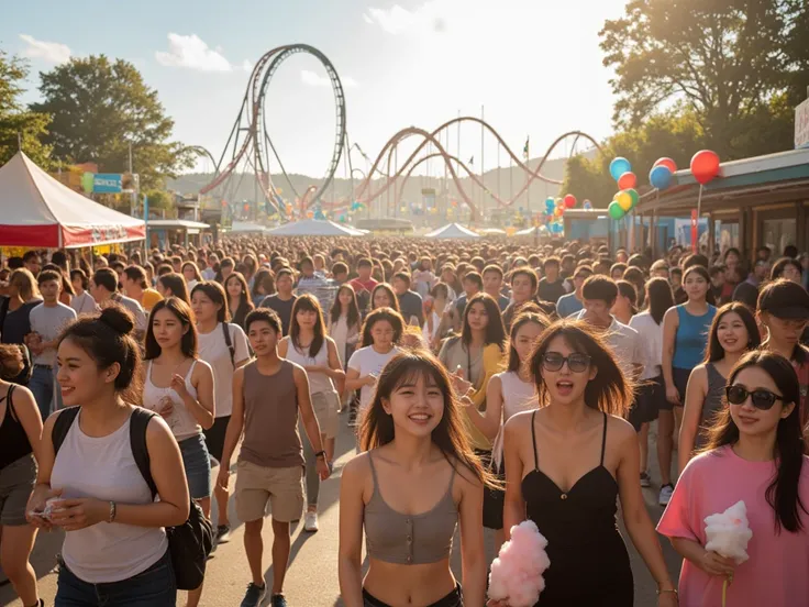 Create a very realistic picture of an amusement park in the afternoon for a post