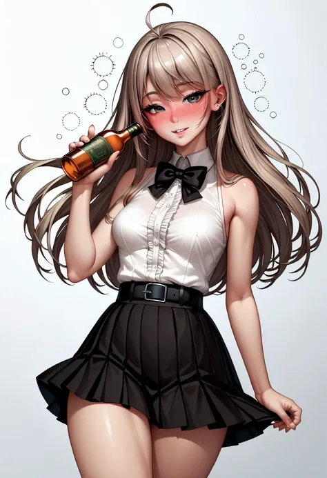  High Res Images,top quality,(( Beautiful Japanese High School Girl :1.5)),((  slender body:1.2)),(( blushed:1.0)),real skin , small breasts, shiny hair, VERY DETAILED BLACK EYES , simple background,(( black belt with rapier :1.2)),((  shot from the front:...