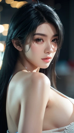 (((DOAMomiji, 1girl, black hair, long hair))),  Smiled in camera , Masterpiece, best quality, ultra highres, detailed illustration ,cinematic, masterpiece,1girl, ((( large breasts))), beautiful detailed eyes, beautiful detailed lips, extremely detailed eye...