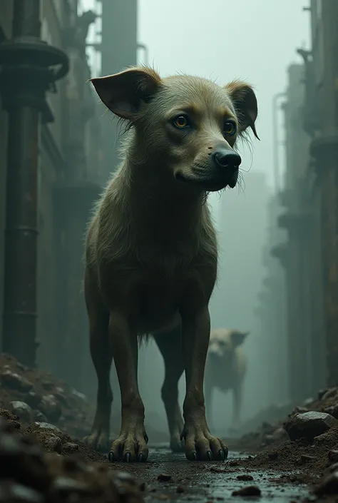 strange dog and dangerous background realistic