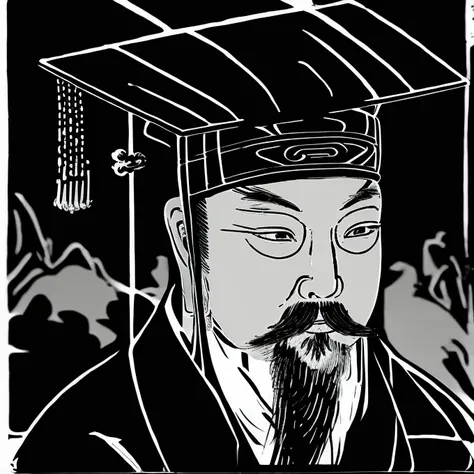 An ancient Chinese man wearing a degree hat、