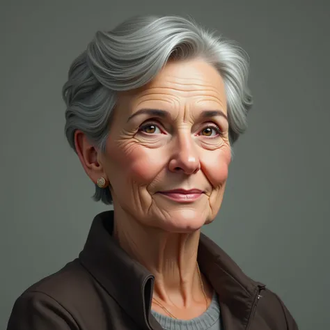 60-year-old woman with short gray hair