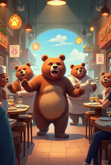  restaurants that are busy and are spinning、There is a lot of service provided by bears at 
