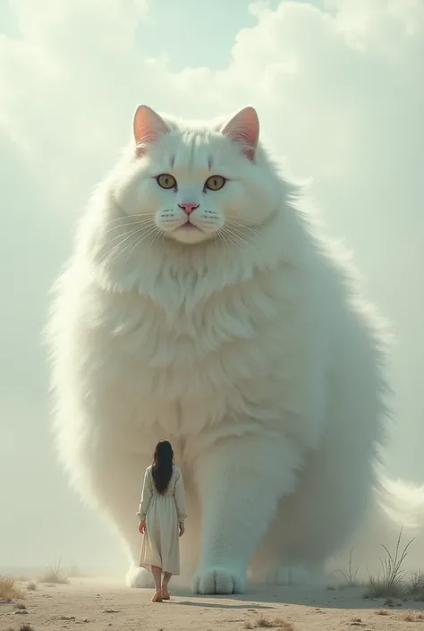  walks alongside giant angora cat facing forward