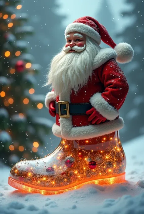 I want a Santa Claus with a very large transparent Christmas boot 