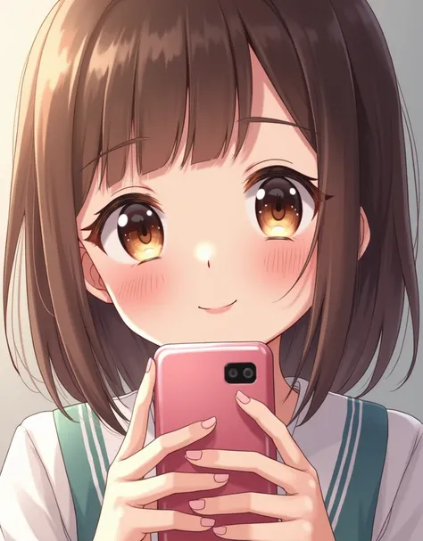 a close up of a person holding a cell phone, realistic cute girl painting, kawaii realistic portrait, realistic anime art style, clean detailed anime art, beautiful anime art, beautiful anime portrait, detailed portrait of anime girl, realistic anime artst...