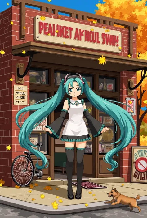 (masterpiece、 top quality 、 top quality 、 Official Art 、 beautiful and beautiful :1.2)、( One Girl :1.3) Hatsune Miku 、 twin tails, Beautiful breasts,   cute girl、Imagine browsing a vintage shop., A storefront filled with antiques and rare items.  An antiqu...