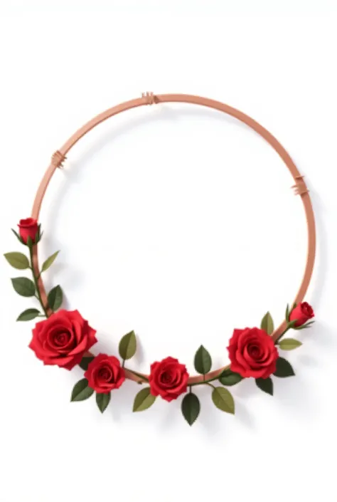 frame circle,red rose flowers line on cirle, white background,png,hd