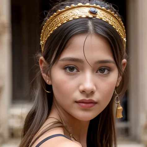 19 year old beautiful woman.  Become a roman goddess in ancient roman style clothes, ancient roman building , close up