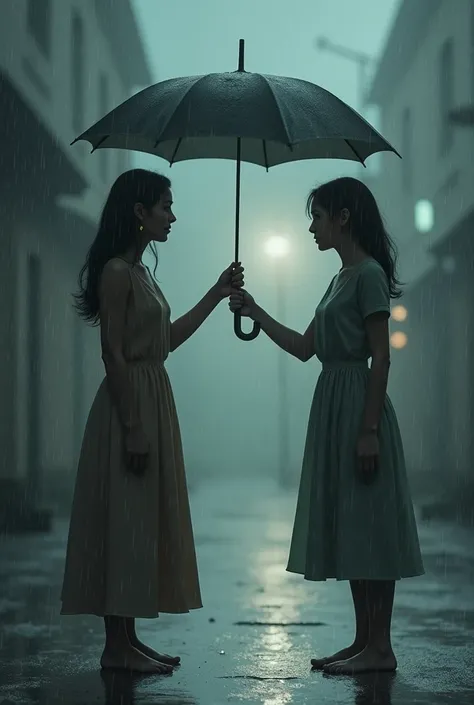 She extends the umbrella to someone else