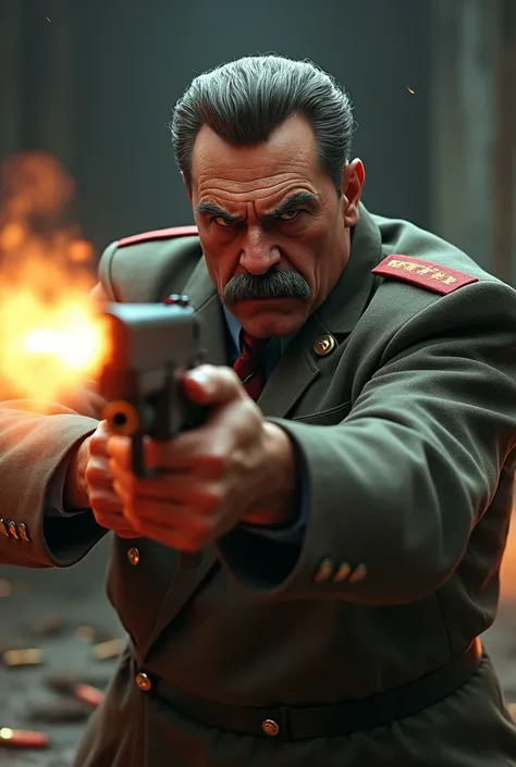 Josef Stalin shooting with gun like crazy 3d