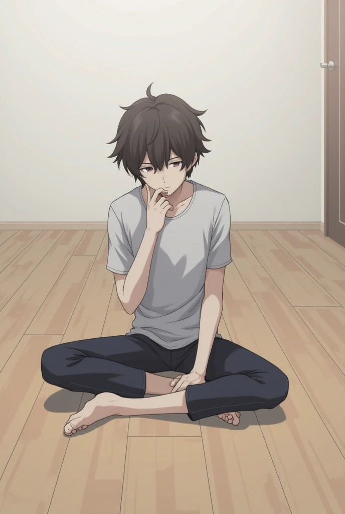 Daisuke from mouthwashing sitting on the floor