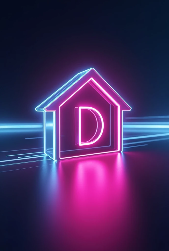 Dominion logo ,  little neon house,  high resolution,  simple background, Shine,  lines of motion , Lens glare,  Backlight, Speed lines, Modern, Unreal Engine, 