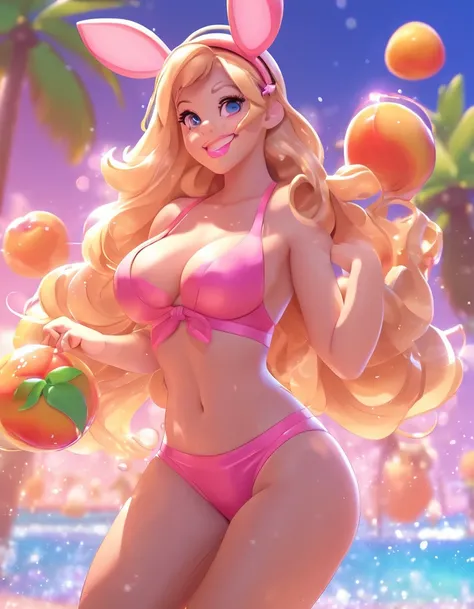 a cartoon picture of a woman in a bikini and a princess, cutesexyrobutts, thicc, lola bunny fanart, commission for high res, princess peach), danbooru and artstation, video game fanart, a human-like juicy peach, high quality fanart, nintendo game art, 🐎🍑, ...