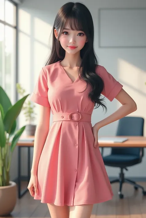 Emmy bnk48 wearing a short A-line spring office dress