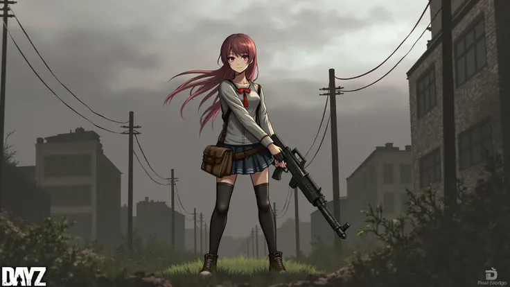 Desktop screensaver in 1920 by 1080 ,  expansion anime girl with carbine on Lisa background from DayZ game