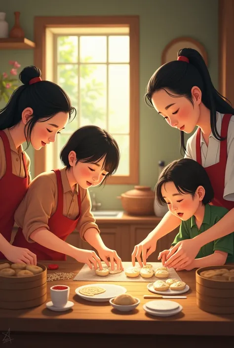 family members making Chung cake