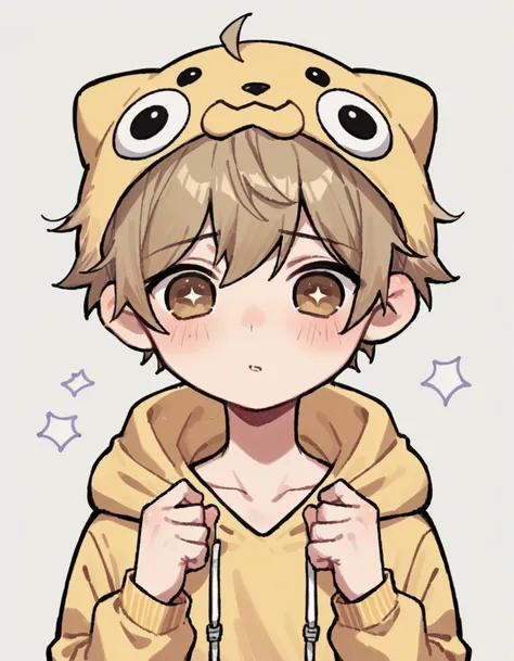 cute boy, light brown eyes ,cabelo fouffy loiro,Onesie Dinosaur,small hands ,