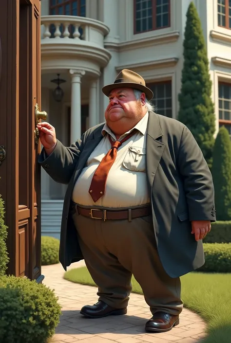 A fat old guy ringing the bell of a high-end house 