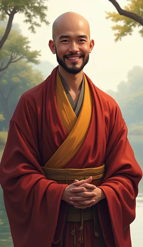 Alphard image of smiling in robe, lovely digital painting, yanjun cheng, wojtek fus, portrait of monk, Ross Tran 8 K, rens art in artstation, wlop and ross thran, by Ma Quan, Buddhist, naoto hattori, cgsociety portrait, Gorgeous digital painting, monk clot...