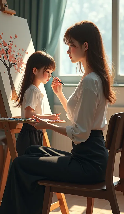 (((A female student studying painting and a young girl ,Osaki Amane, Octane Rendering ,  Sexiest in the world ,  The worlds sweetest , The most gentle in the world ,The worlds most beautiful , the worlds most independent , The worlds proudest , The Worlds ...