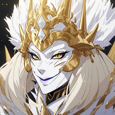 portrait of an old human queen with white hair smiling 