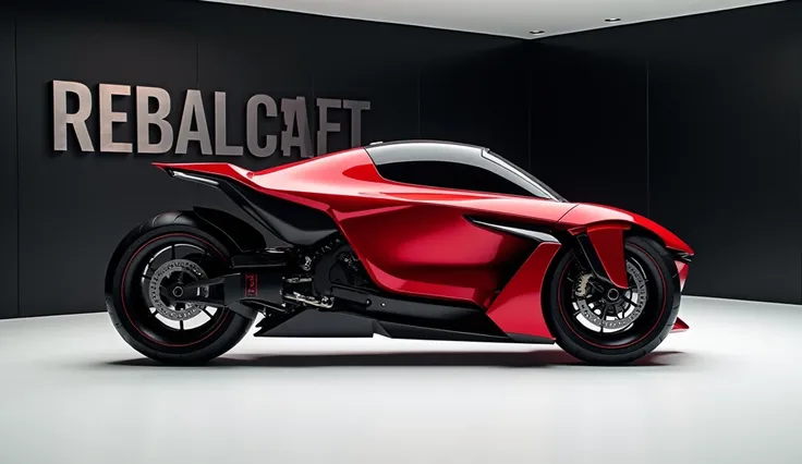 A stunning, futuristic motorbike  ( 2025 bike honda rebal) takes center stage in a luxury white showroom. The vibrant (red) exterior gleams, drawing attention to its sleek, aerodynamic design and bold accents. The  (  2025 bike honda rebal) " is prominentl...