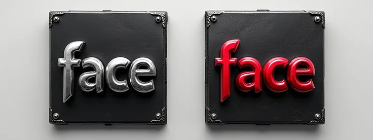 Two inscriptions  "no face" one above the other , one of the inscriptions is mirrored from right to left,  only black and red,  are highlighted with silver metal 