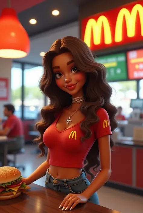 A brown bratz with white skin who works at McDonalds