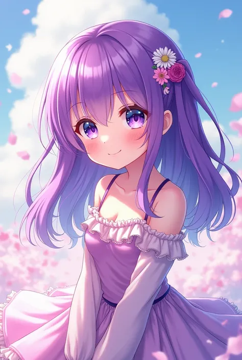 An anime girl with purple hair and eyes