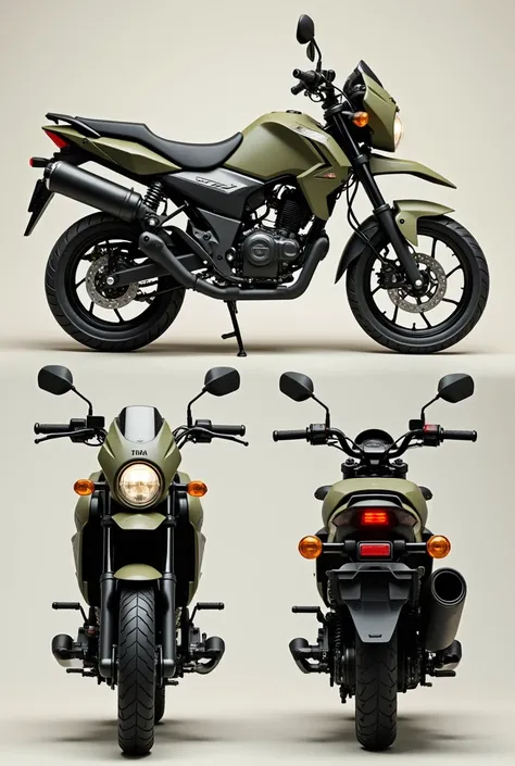 Yamaha Xtz 125 motorcycle color khaki, view from different angles