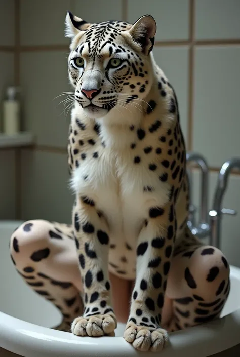 A Snow Leopard,Furry model naked in the bathroom