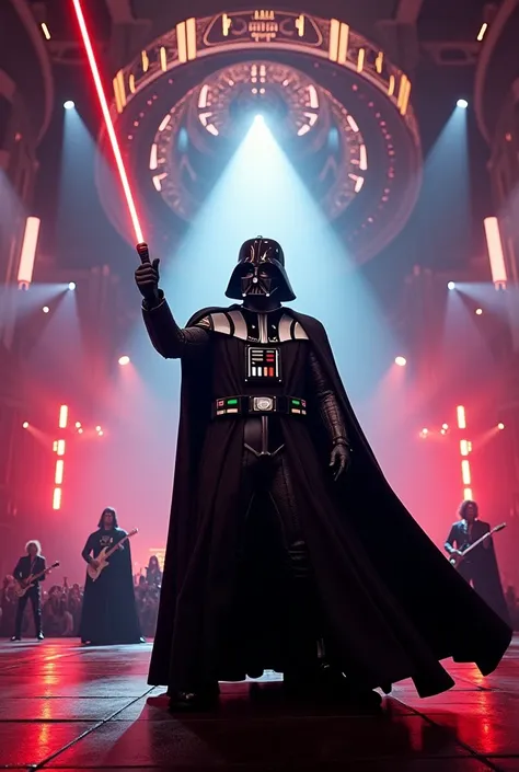 Dark Vader playing at a concert with the group Queen