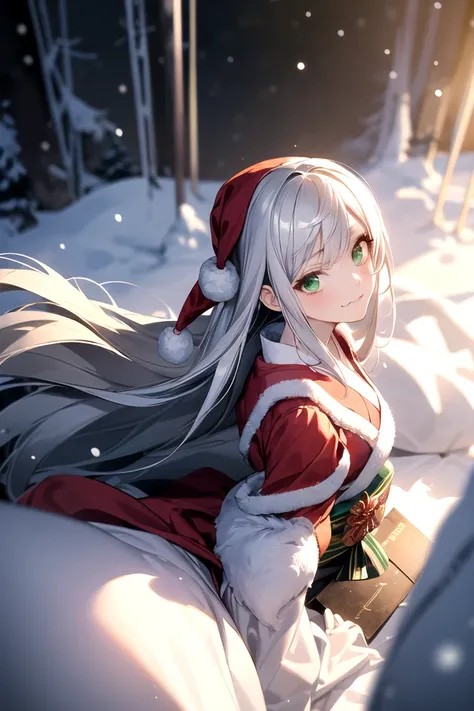 In winter snow flown, eyes focus, from above waist, super detailed hair, girl surrounded by silver light, shiny ash gray long hair, japanese anime illustration :3.0, 32k, 3D rendering, 18 years old, a girl, solo, extremely beautiful face, extremely beautif...