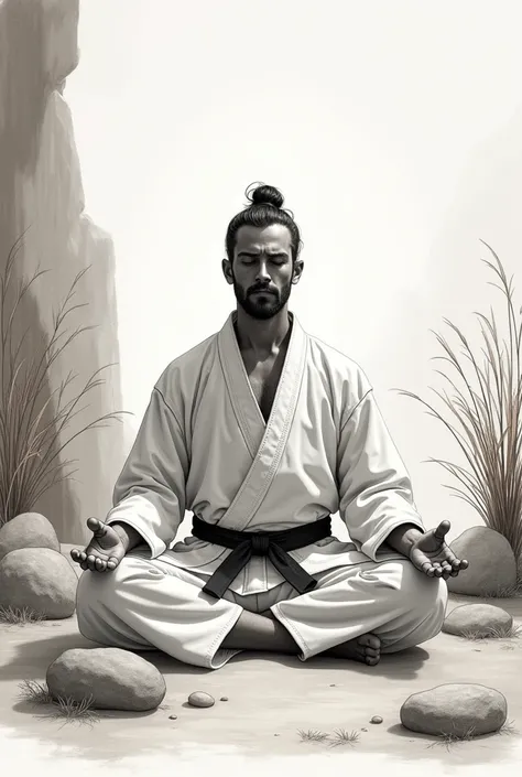 Drawing Man meditating with karategi 