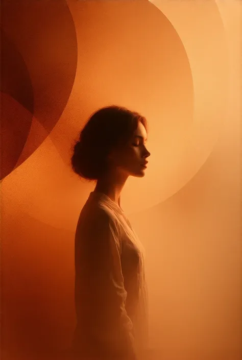 Woman between fractals with soft sepia lighting 