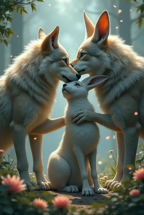 Two wolf kissed giant rabbit 