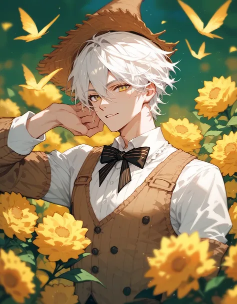 Scarecrow ,White hair, in a yellow eye ,thin, men