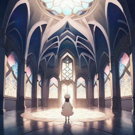 (masterpiece，Real photo，Concise configuration：1.5）,A grand magical entrance hall with high arched ceilings and soft, ethereal light. Five mystical doors, each emanating a different colored light, are arranged in a circle. The floor is made of crystalline m...