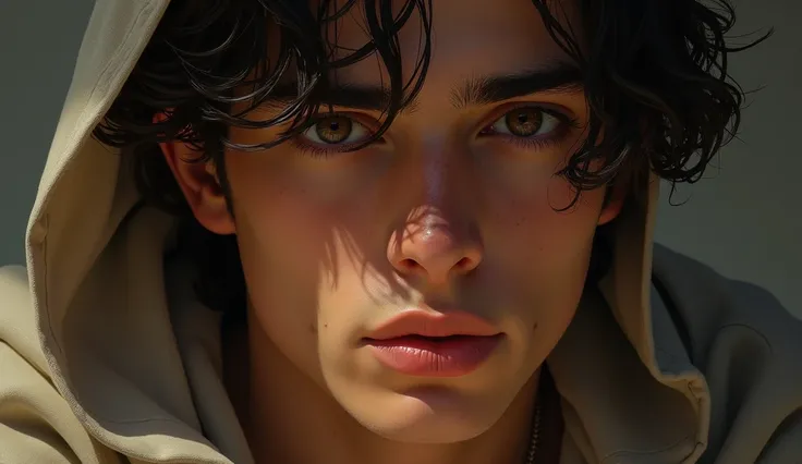 Prompt: "REALISTIC ART, Close-up of a young Estêvão ,  with a face full of faith and determination. Hes in a simple environment,  with soft light illuminating your face ."