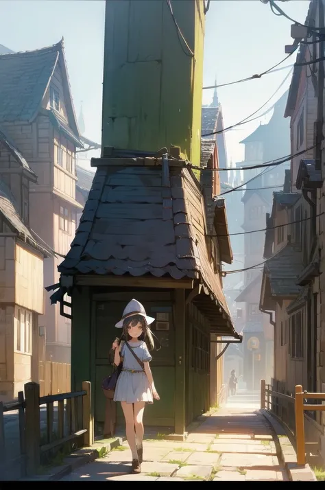 (best quality),cute girl, [upper body, street, Fantasy world], Village, Nostalgic