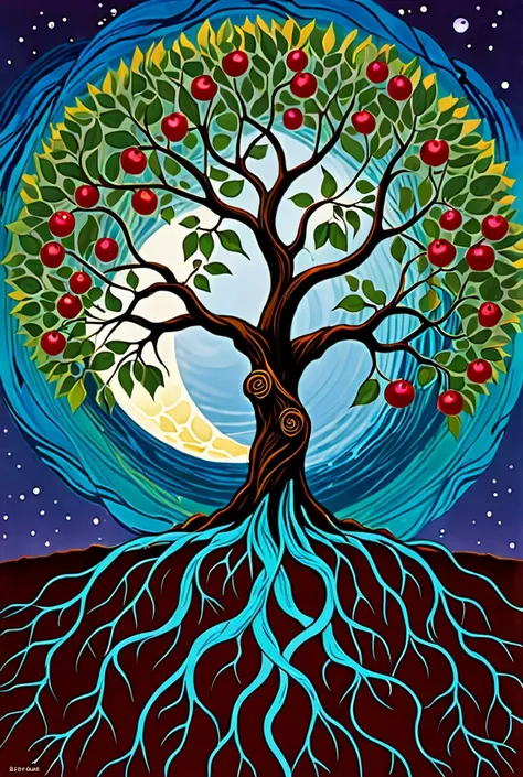 Create a split-scene illustration featuring the Tree of Life and Tree of Death, seamlessly connected at the roots, symbolizing existences fundamental duality.
Tree of Life (Left Side)
Vibrant, flourishing tree
Symbols of lifes creation and preservation
Lus...