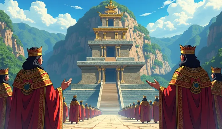 Temple of Coricancha in the Inca era,  anime style 