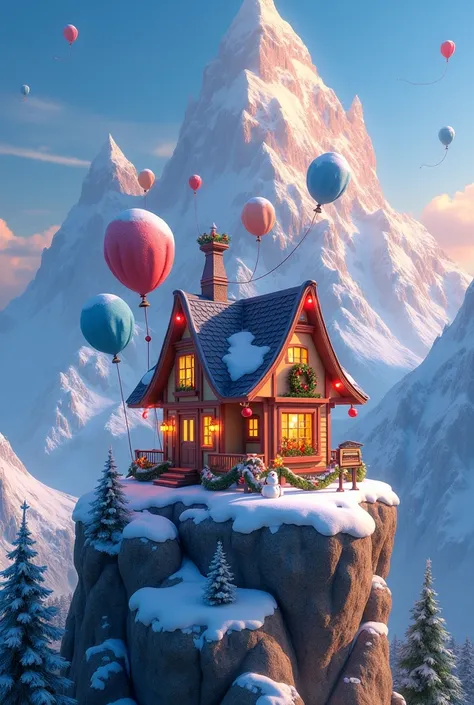 Create me the house of up a high altitude adventure in Christmas mode 
