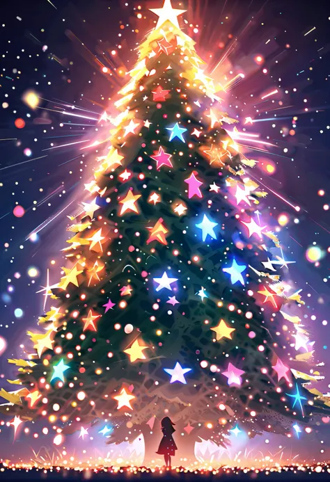 {worst quality, low-quality}, A beautiful Christmas tree decorated with various colored lights, illumination effects, (illumination particles), (illumination sparkles), (illumination rays), and a Christmas tree background, masutepiece, Best Quality, ultra-...