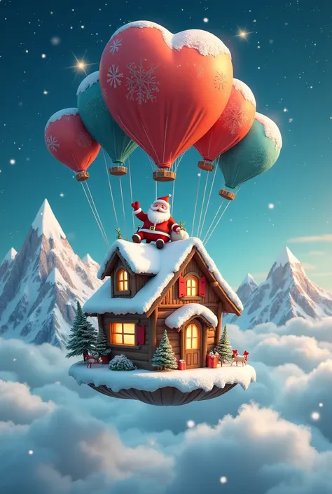 Generate me a house logo with up balloons a high altitude adventure in Christmas mode 