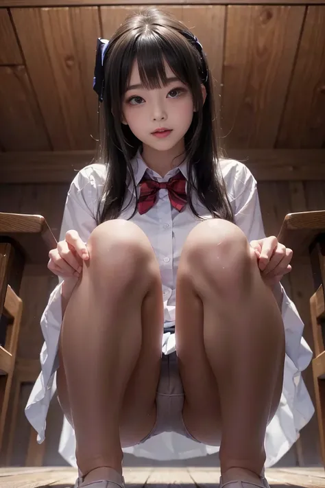  high image quality、8k、 live-action、RAW shooting、  top quality 、masterpiece、  Naked Under the Table Top Coat 、 エロチック、student、白が beautiful、 white skin、knees、 detailed panties 、Pay attention to the panties、  white pantiesー、  tiny panties、  absurd、 small face...