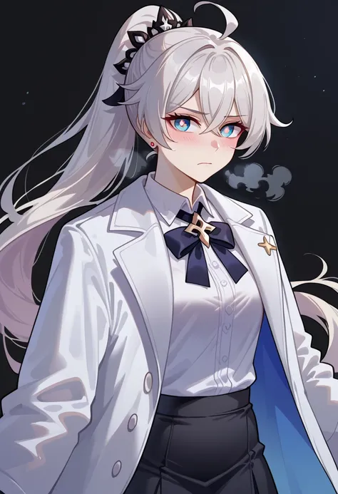 score_9, score_8_up, score_7_up, masterpiece, best quality, very aesthetic, absurdres, 1girl, adult grown woman, solo, kiana kaslana (honkai impact 3rd), herrscher of finality, white hair, ahoge, ponytail, very long hair, blue eyes, symbol-shaped pupils, b...