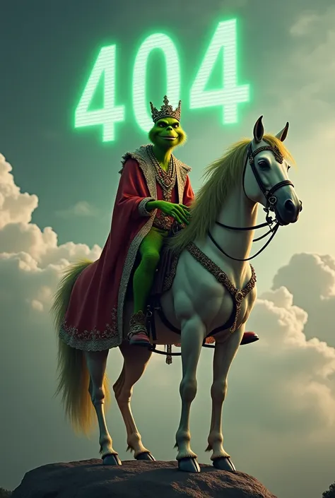 The Grinch as lord on a noble horse in the background clouds as numbers 404 