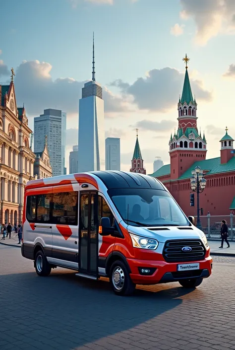 new Ford minibus with the inscription on the Chisto-Doma car.Russian Federation in Moscow